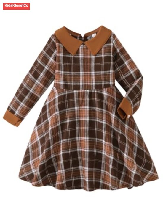 Other - Girls Long Sleeve Plaid Swing Dress with Peter Pan Collar Fall Winter